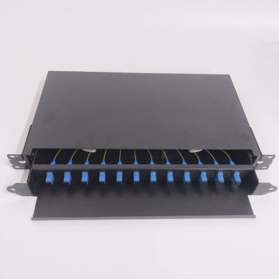 12 Ports 19 Inch Rack Mount Fiber Optic Patch Panel with Drawer Sliding 485x300x1U Design