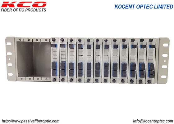 3U 19-inch Rack Mount Fiber Optic Splitter with 1x4 Split Way Mini Tube Type and Steel Tape Material